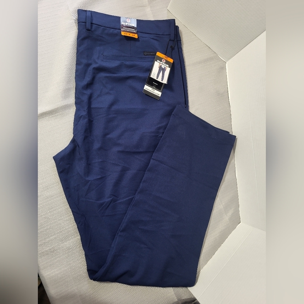 NEW-Sunice Men's Stretch Waistband Blue Golf Pants, Size 42x34